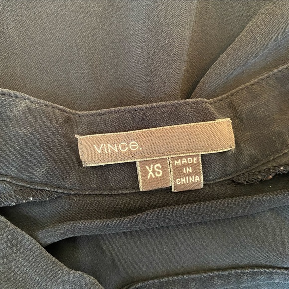 Vince double front silk blouse in blue. Bend collar split neck long sleeves. - Picture 4 of 4